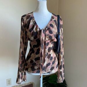 Y2K brown polka dot blouse